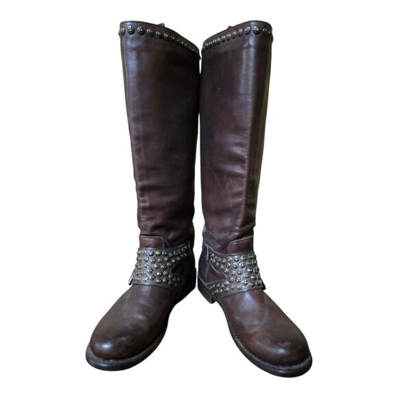 Ladies Frye Jenna Studded Brown Leather Boots - Picture 1 of 7